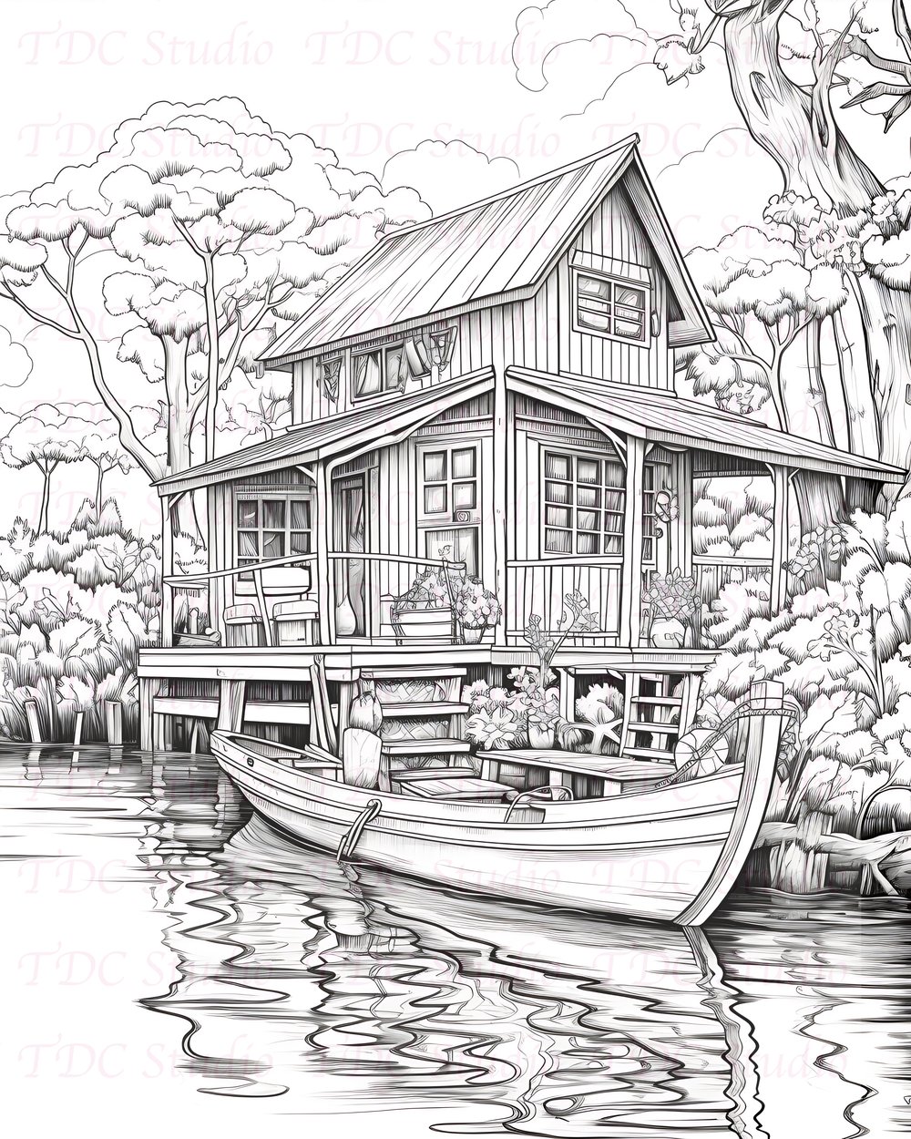 Tropical Waterfront Coloring Book